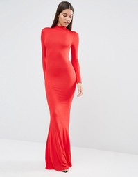 Красное трикотажное платье макси с высоким воротом Club L - Красный