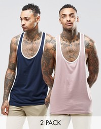 ASOS Vest With Extreme Racer Back And Contrast Trim 2 Pack SAVE 17%