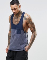 ASOS Vest With Contast Yoke And Pocket In Extreme Racer Back In Navy