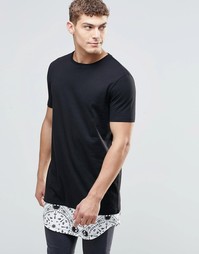 Супердлинная футболка с закругленным низом и платочным принтом ASOS