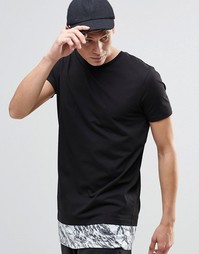 Длинная футболка с мраморным принтом на вставке ASOS - Черный