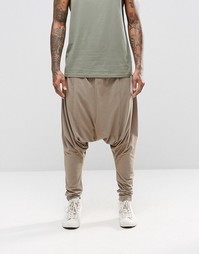 ASOS Extreme Drop Crotch Joggers In Lightweight Fabric In Beige