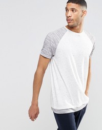 Удлиненная футболка с меланжевыми рукавами и кромкой ASOS