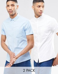 Две оксфордских рубашки с короткими рукавами (белая и голубая) ASOS -