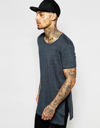 Темно-серая длинная футболка с высокими разрезами по бокам ASOS