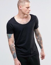 Футболка с глубоким овальным вырезом ASOS - Черный