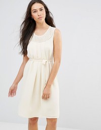 Белое платье без рукавов с завязкой на талии Lavand - Кремовый
