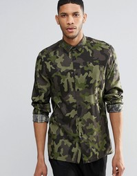 ASOS Camo Shirt In Viscose In Regular Fit - Хаки