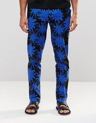 Строгие брюки скинни с синим цветочным принтом ASOS