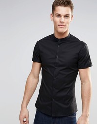 Черная рубашка скинни на пуговицах с короткими рукавами ASOS - Черный