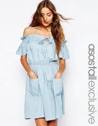 Свободное платье с присборенным лифом и открытыми плечами ASOS TALL