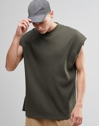 Зеленая oversize‑футболка из вафельного трикотажа ASOS - Хаки
