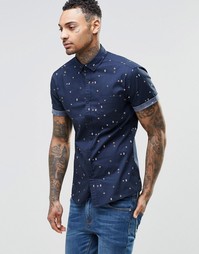 ASOS Skinny Short Sleeve Shirt With Aztec Print In Navy - Черный