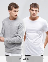 ASOS Sweatshirt/Longline T-Shirt 2 Pack Grey Marl/White SAVE 15%
