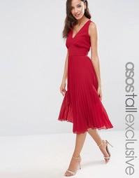 Платье миди с плиссировкой ASOS TALL - Красный