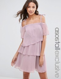 ASOS TALL Off Shoulder Mini Dress In Chiffon - Сиреневый