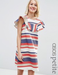 Цельнокройное платье в широкую полоску с рюшами спереди ASOS PETITE