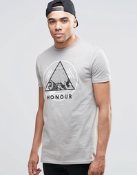 Длинная футболка с принтом черепа на груди ASOS - Приглушенный серый