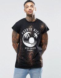 Oversize-футболка с принтом в пляжном стиле ASOS - Bleach spray black