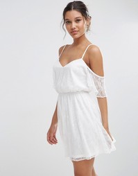 Кружевное приталенное платье мини с рукавами-бабочка ASOS - Белый