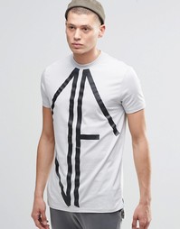 Удлиненная футболка с большим принтом и асимметричным краем ASOS
