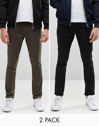 ASOS 2 Pack Super Skinny Chinos In Black And Dark Khaki SAVE 15%