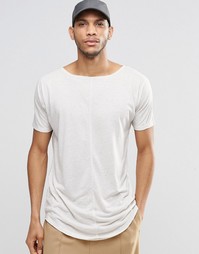 Длинная футболка из льняной смеси с необработанным краем ASOS