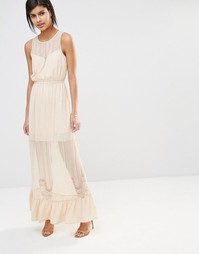 Vero Moda Sheer Lace Insert Maxi Dress with Ruffle Hem