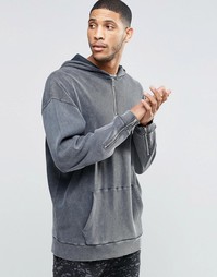 Худи в рубчик с эффектом кислотной стирки ASOS - Серый