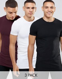 Набор из 3 длинных футболок (белая/черная/бордовая) ASOS - СКИДКА 17%