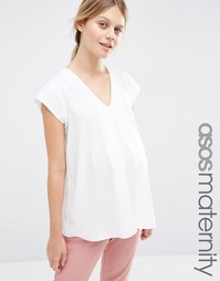 Футболка в стиле оригами с V-образным вырезом ASOS Maternity