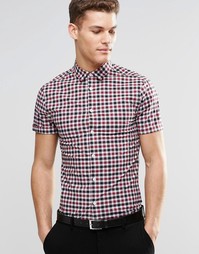 Зауженная клетчатая рубашка с короткими рукавами ASOS - Burgundy
