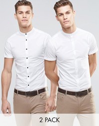 2 рубашки скинни с воротником на пуговицах ASOS СКИДКА 15% - Белый