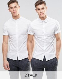 Набор из 2 белых облегающих рубашек ASOS, СКИДКА 15% - Белый