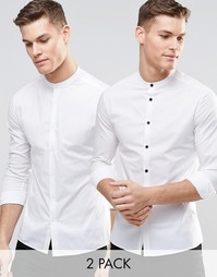 2 белые зауженные рубашки с длинными рукавами и воротником на пуговице Asos