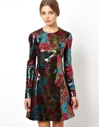 Кожаное платье мини с объемным цветочным принтом ASOS BLACK - Мульти
