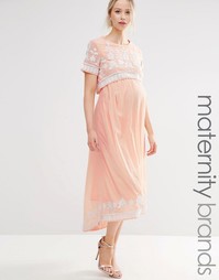 Платье миди асимметричной длины с вышивкой для беременных Maya Materni