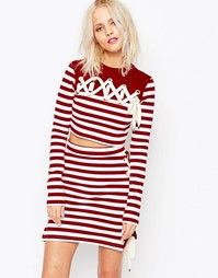 Укороченный топ в полоску с завязкой House of Holland - Maroon