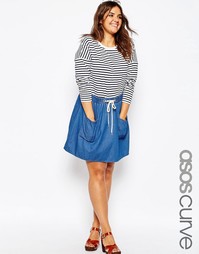 Джинсовая юбка‑клеш с завышенной талией и карманами ASOS CURVE - Синий