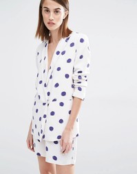 Selected Fria Spot Print 3/4 Sleeve Blazer - Принт в синий горошек