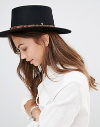 Фетровая шляпа с контрастной кожаной отделкой Brixton Matador - Черный