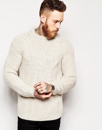 Вязаный джемпер с узором косичка ASOS - Oatmeal