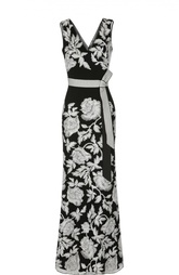 Приталенное платье в пол с цветочной вышивкой и поясом Tadashi Shoji