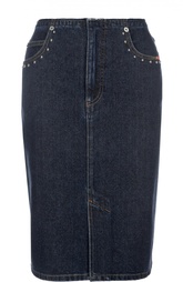 Джинсовая юбка-карандаш с разрезами и декоративной отделкой Sonia Rykiel