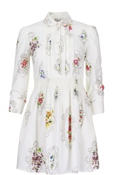 Приталенное платье-рубашка с цветочным принтом REDVALENTINO