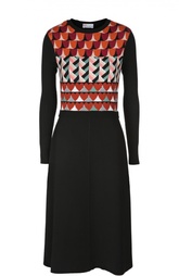 Приталенное платье с ярким принтом и длинным рукавом REDVALENTINO