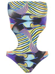print cut out strapless swimsuit Blue Man