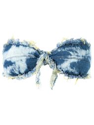 frayed denim bandeau bikini top Blue Man