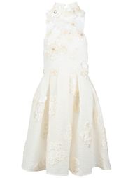 жаккардовое платье с цветочной аппликацией Fendi