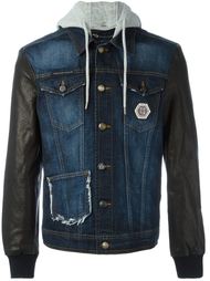 джинсовая куртка с кожаными рукавами  Philipp Plein